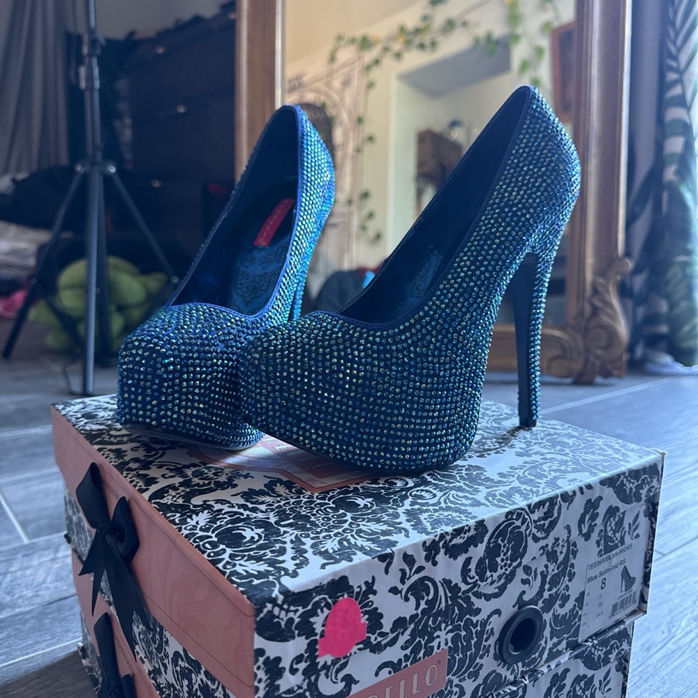 Blue rhinestone platform pumps from Bordello - Size 8 - NEW!